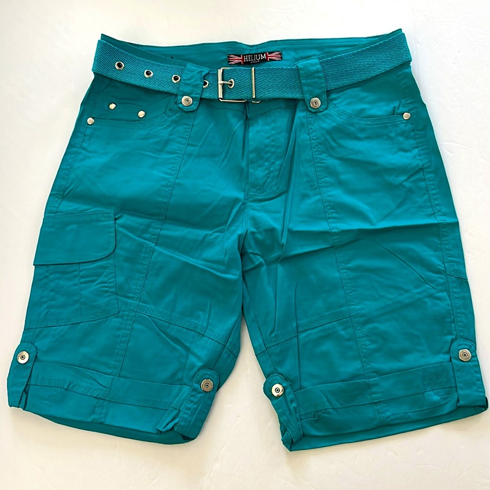 HELIUM || London Teal Bermuda Cargo Shorts. Sz. L
